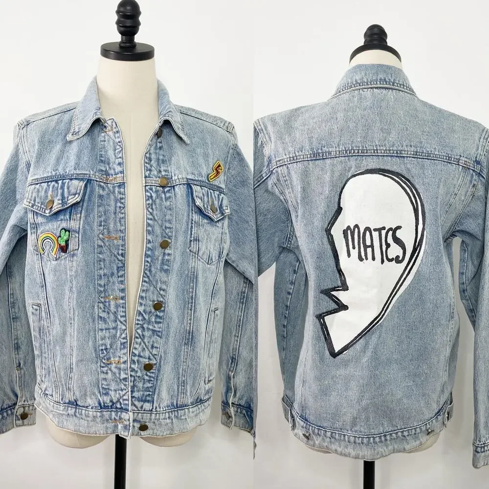 Honey Punch Soul Mates Denim Jacket Blue Patches Festival Concert Boho Size S - Picture 15 of 15